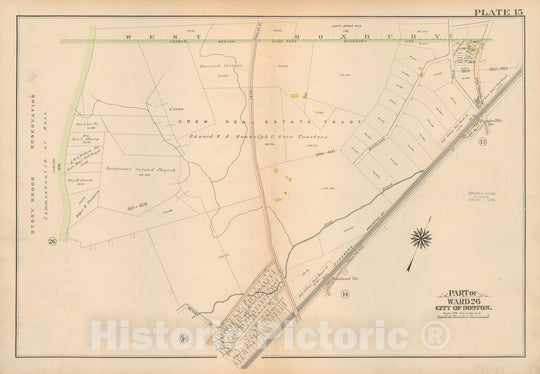 Historic Map : Atlas City of Boston Ward 26 Hyde Park, Hyde Park 1912 Plate 015 , Vintage Wall Art