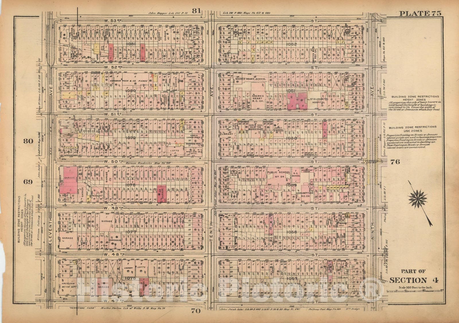 Historic Map : Land Book of the Borough of Manhattan, City of NY, Manhattan 1925 Plate 075 , Vintage Wall Art