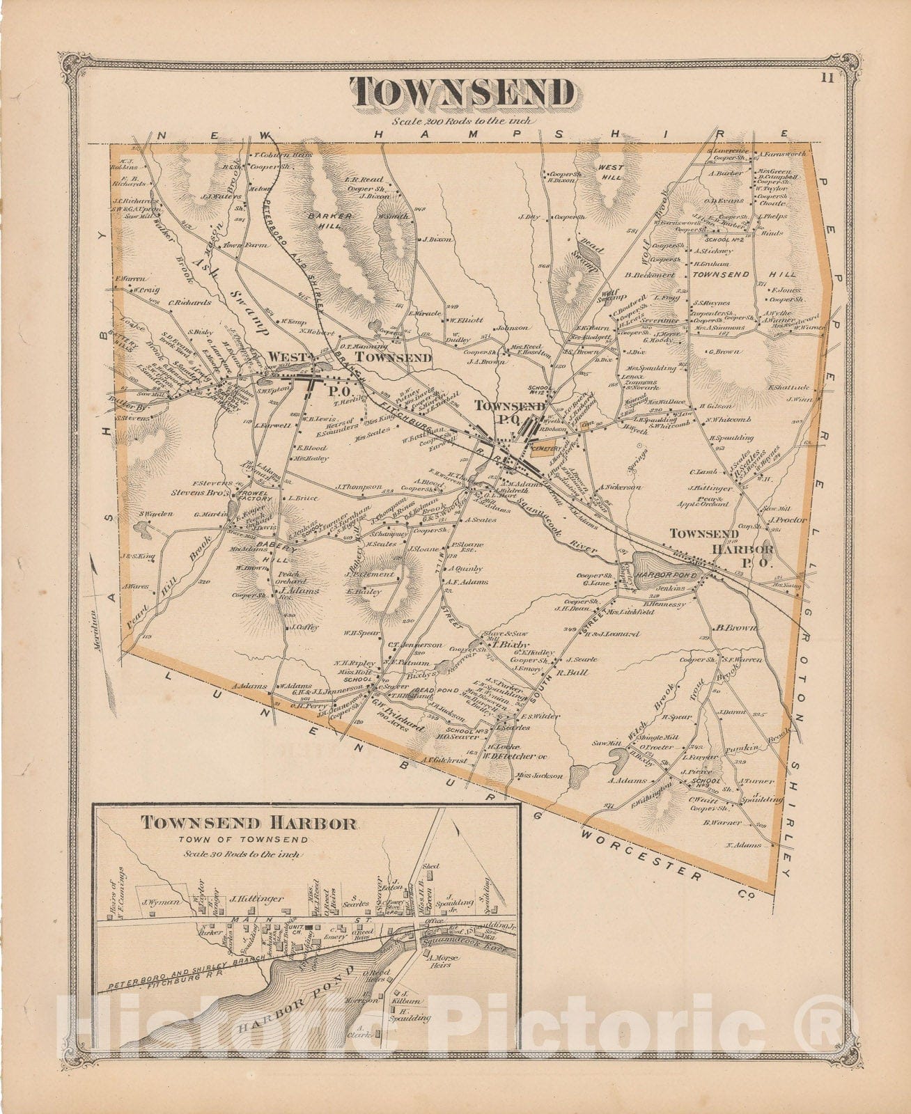 Historic Map : County Atlas of Middlesex Massachusetts, Townsend 1875 , v2, Vintage Wall Art