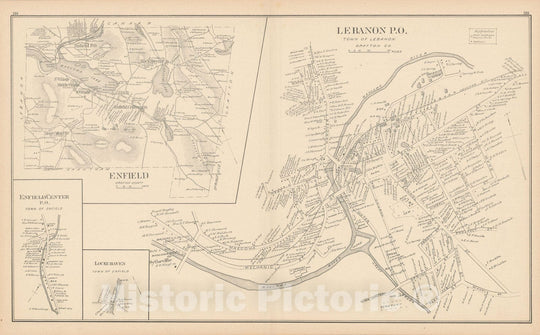 Historic Map : Enfield & Lebanon 1892 , Town and City Atlas State of New Hampshire , Vintage Wall Art