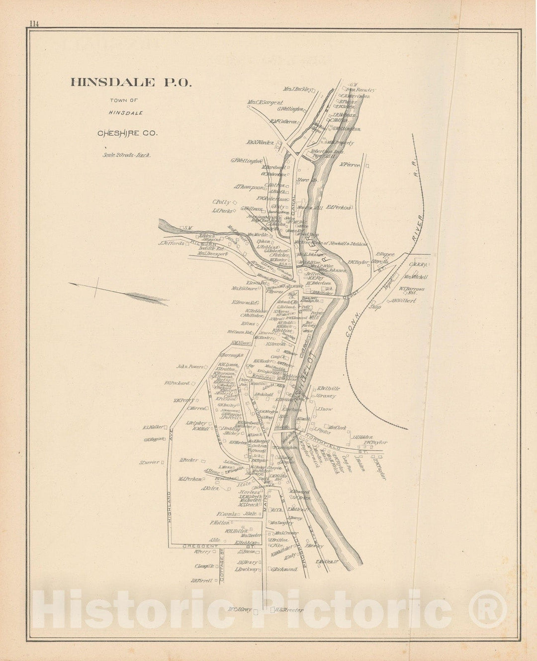 Historic Map : Hinsdale 1892 , Town and City Atlas State of New Hampshire , Vintage Wall Art