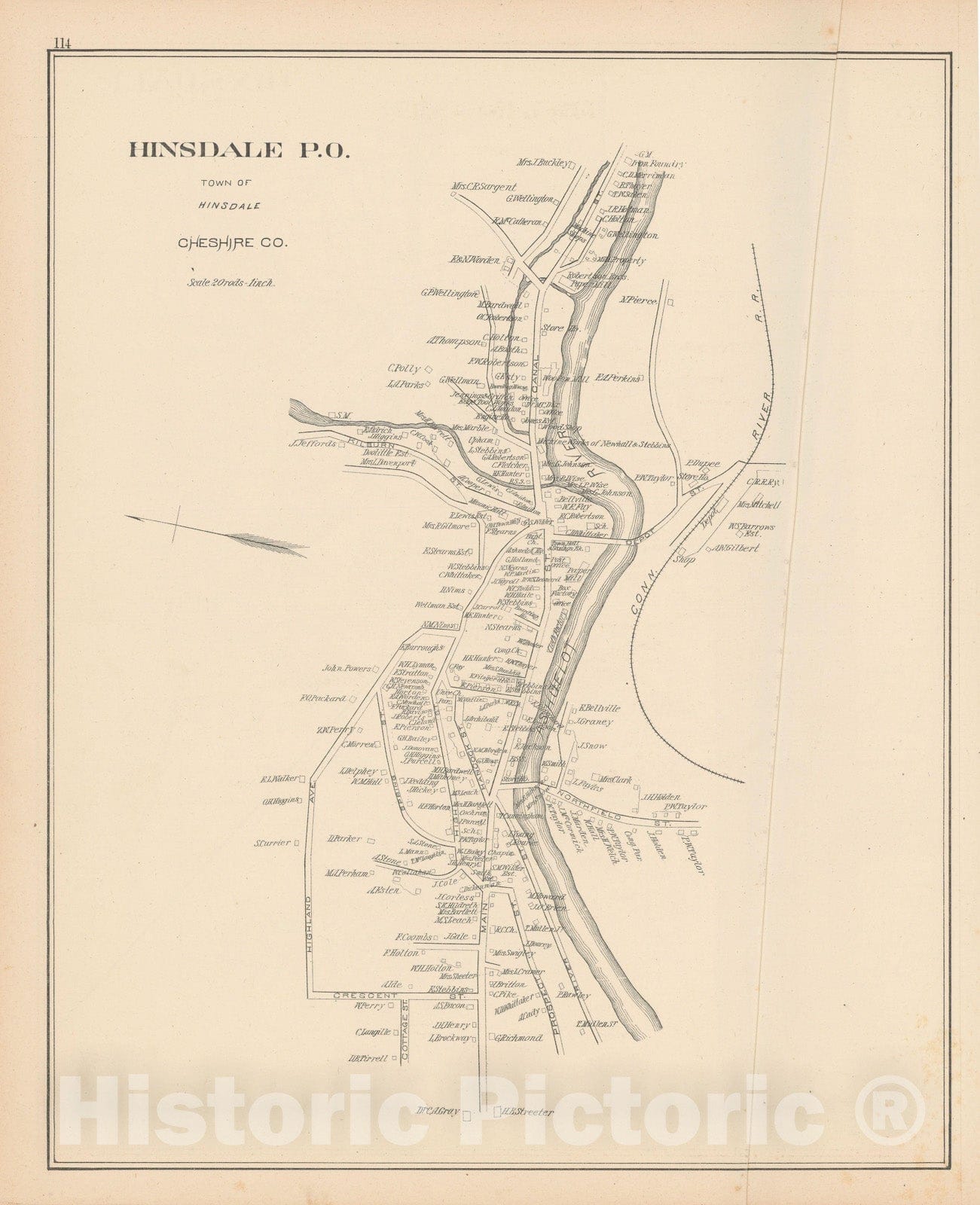 Historic Map : Hinsdale 1892 , Town and City Atlas State of New Hampshire , Vintage Wall Art