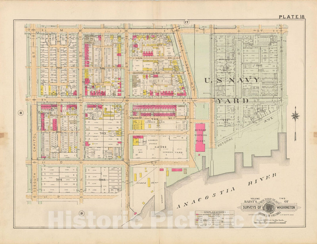 Historic Map : Atlas of Washington D.C. Volume 2 (NE, SE, SW), Washington 1928 Plate 018 , Vintage Wall Art