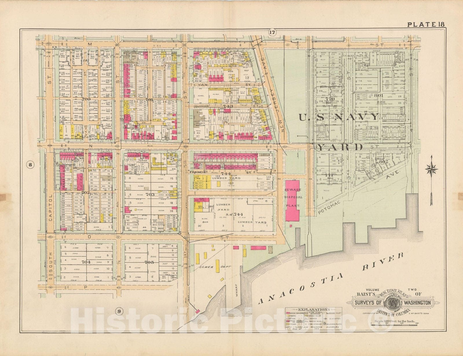 Historic Map : Atlas of Washington D.C. Volume 2 (NE, SE, SW), Washington 1928 Plate 018 , Vintage Wall Art