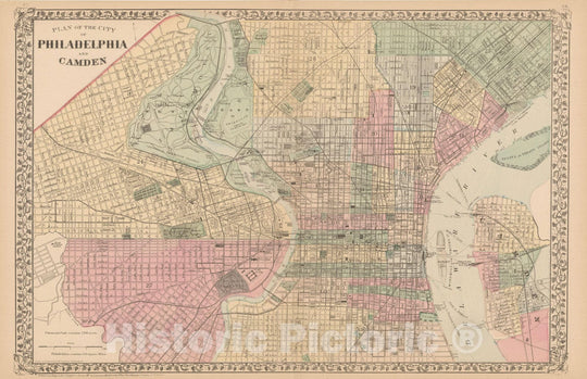 Historic Map : Philadelphia 1882 , Mitchell's New General Atlas , Vintage Wall Art