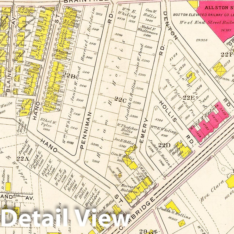 Historic Map : Atlas City of Boston Ward 25 Brighton, Allston 1909 Plate 019 , Vintage Wall Art