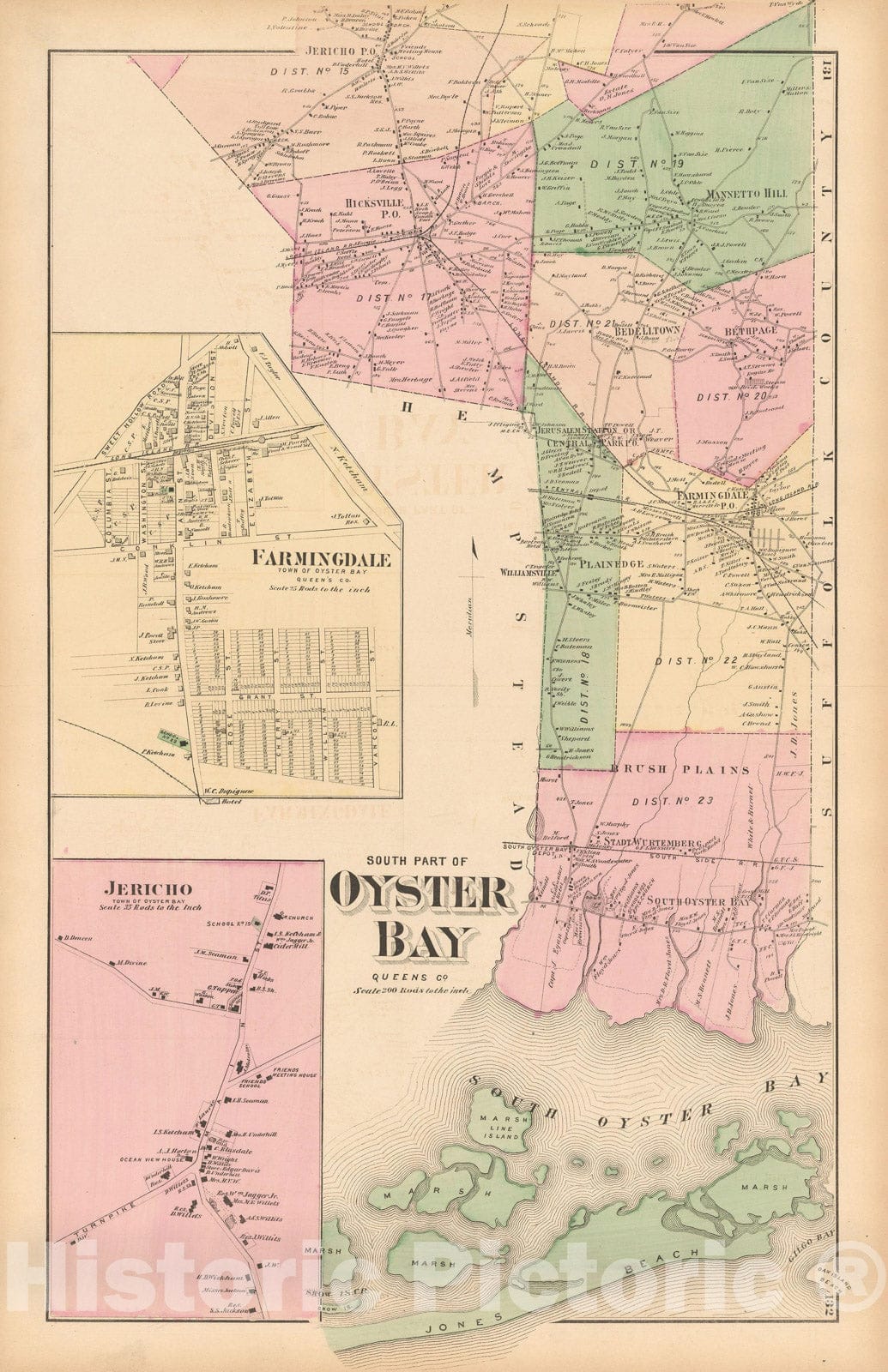 Historic Map : Atlas of Long Island, New York, Oyster Bay 1873 , v5, Vintage Wall Art