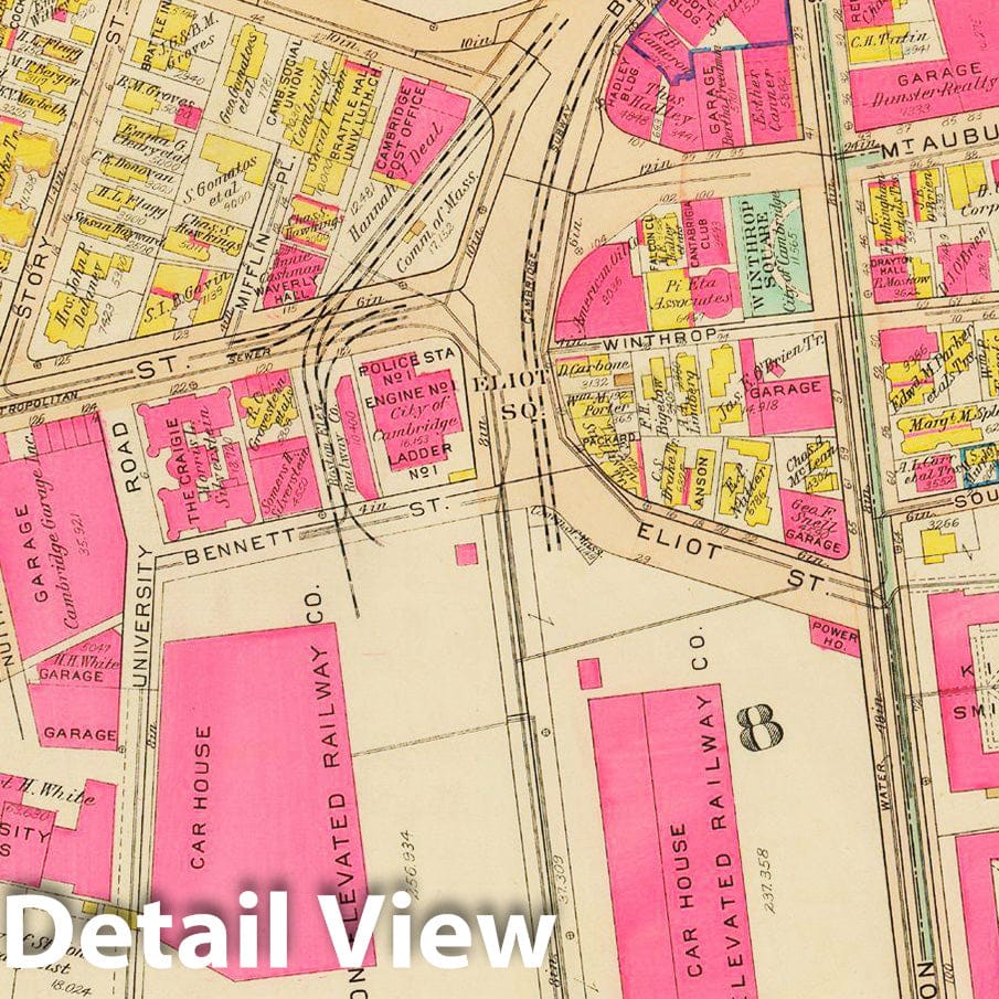 Historic Map : Harvard Square South Wards 4, 6, 7, 8, Cambridge 1930 , Vintage Wall Art