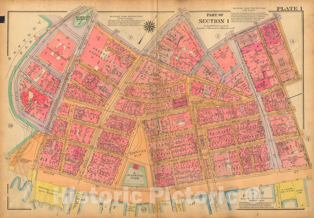 Historic Map : Atlas City of New York, Borough of Manhattan, Volume One, Battery to 14th Street, Manhattan 1922 Plate 001 , Vintage Wall Art