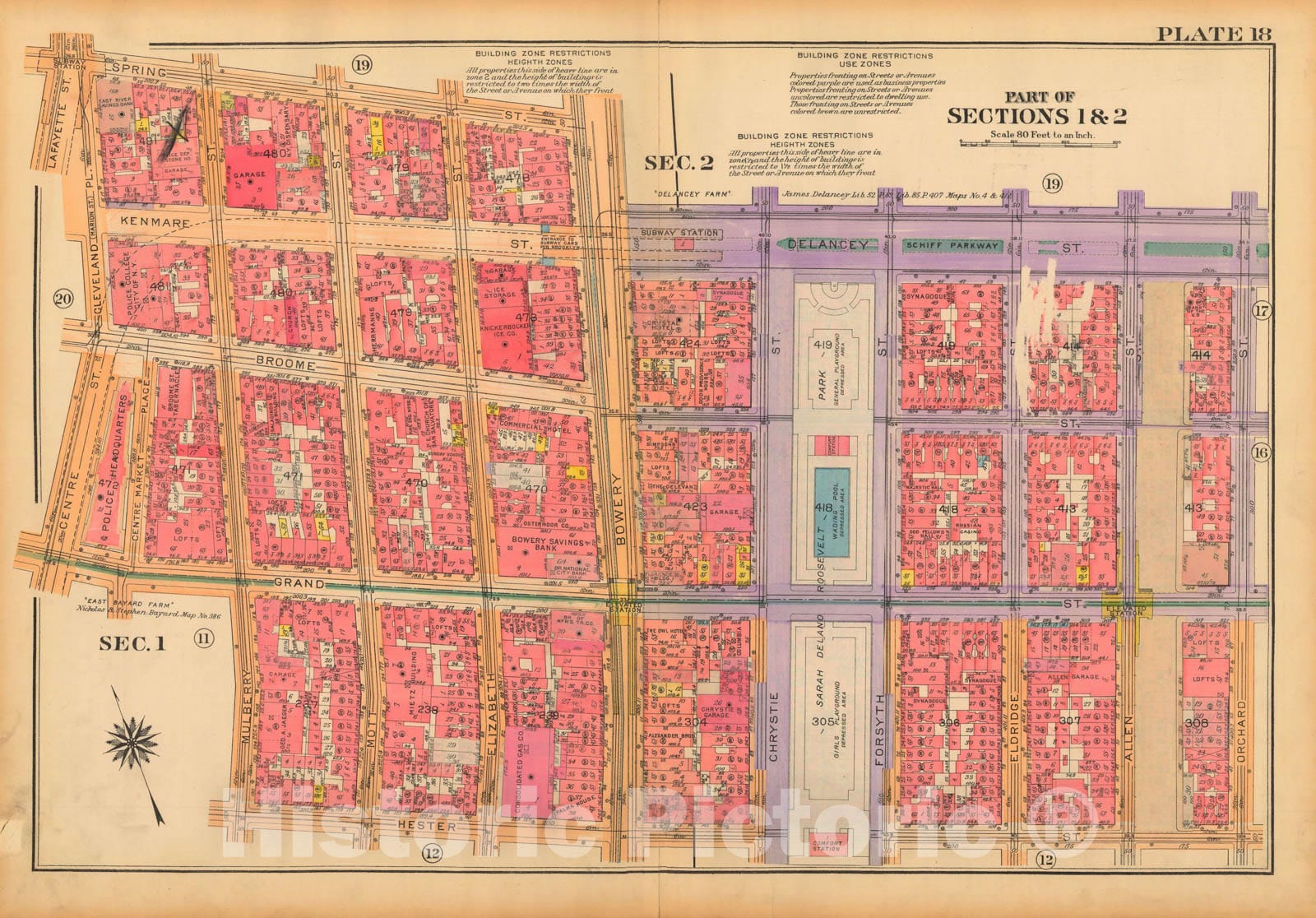 Historic Map : Atlas City of New York, Borough of Manhattan, Volume One, Battery to 14th Street, Manhattan 1922 Plate 018 , Vintage Wall Art