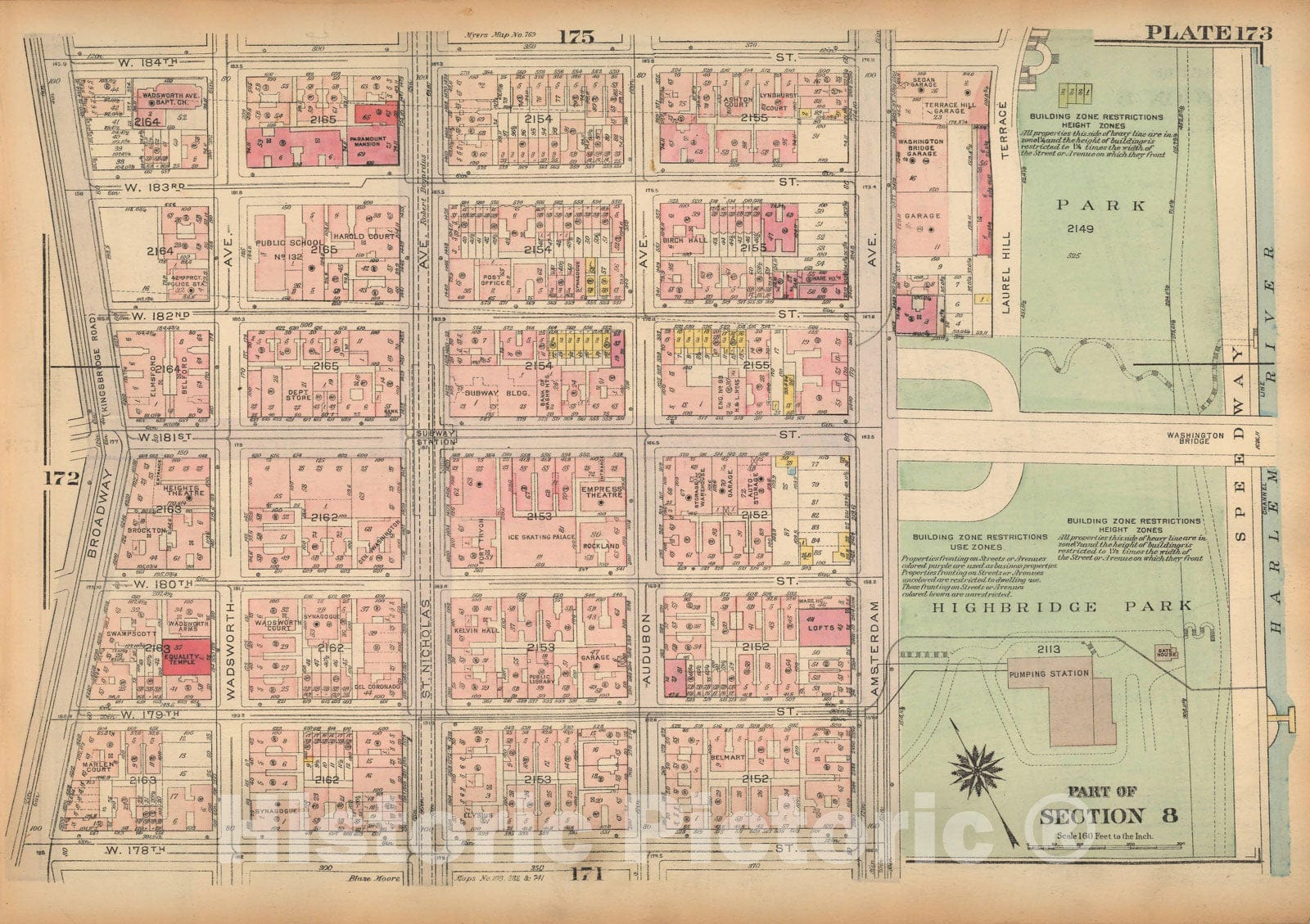 Historic Map : Land Book of the Borough of Manhattan, City of NY, Manhattan 1925 Plate 173 , Vintage Wall Art