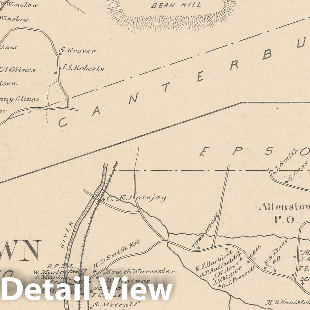 Historic Map : Allenstown & Northfield 1892 , Town and City Atlas State of New Hampshire , Vintage Wall Art