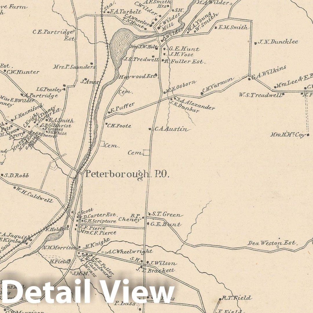 Historic Map : Peterborough 1892 , Town and City Atlas State of New Hampshire , Vintage Wall Art