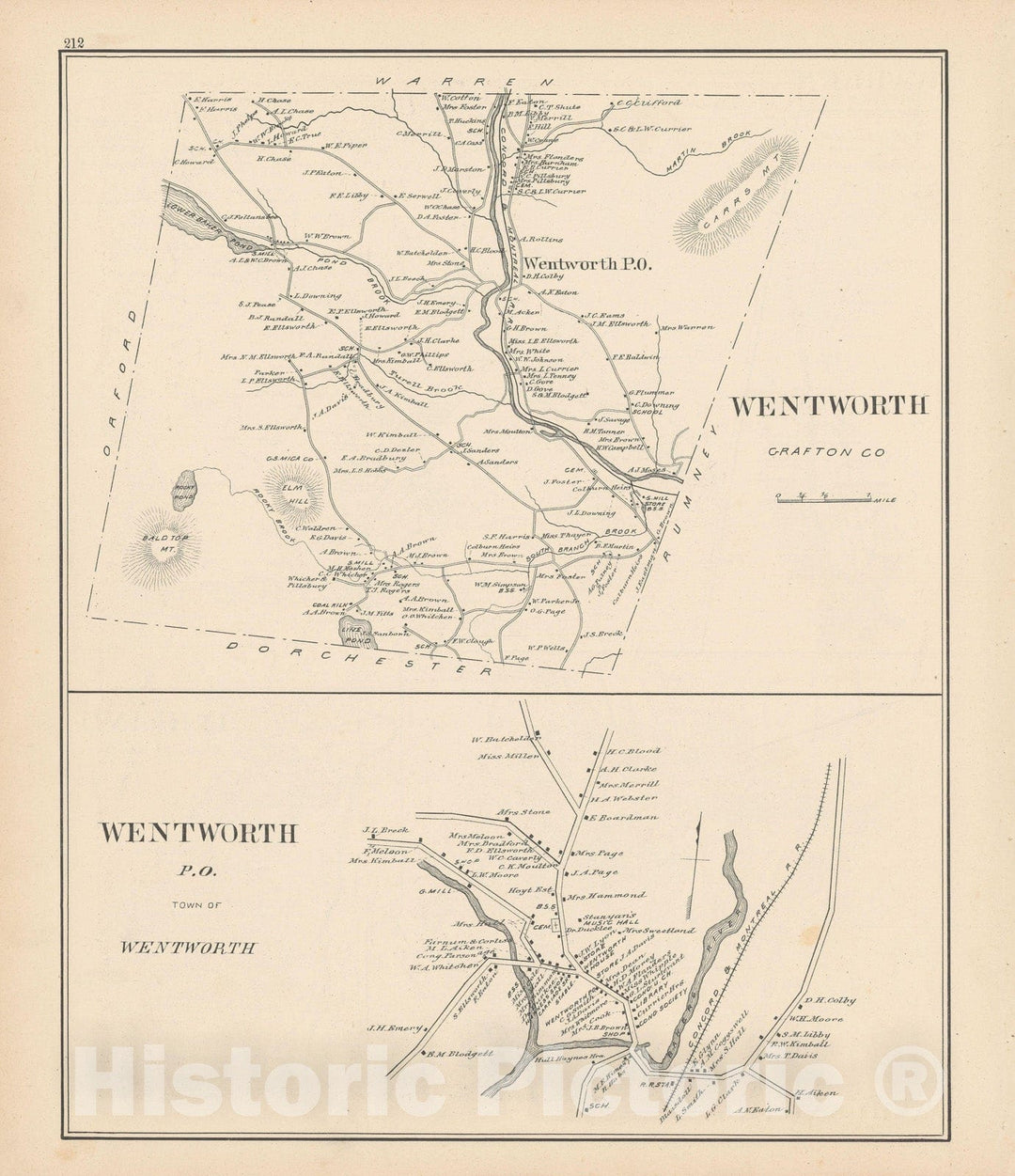 Historic Map : Wentworth 1892 , Town and City Atlas State of New Hampshire , Vintage Wall Art