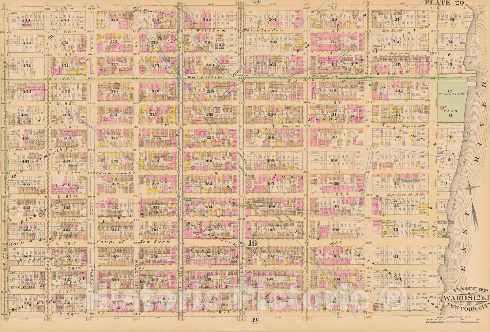 Historic Map : Manhattan & New York City 1885 Plate 020 , Robinson's Atlas City of New York , Vintage Wall Art