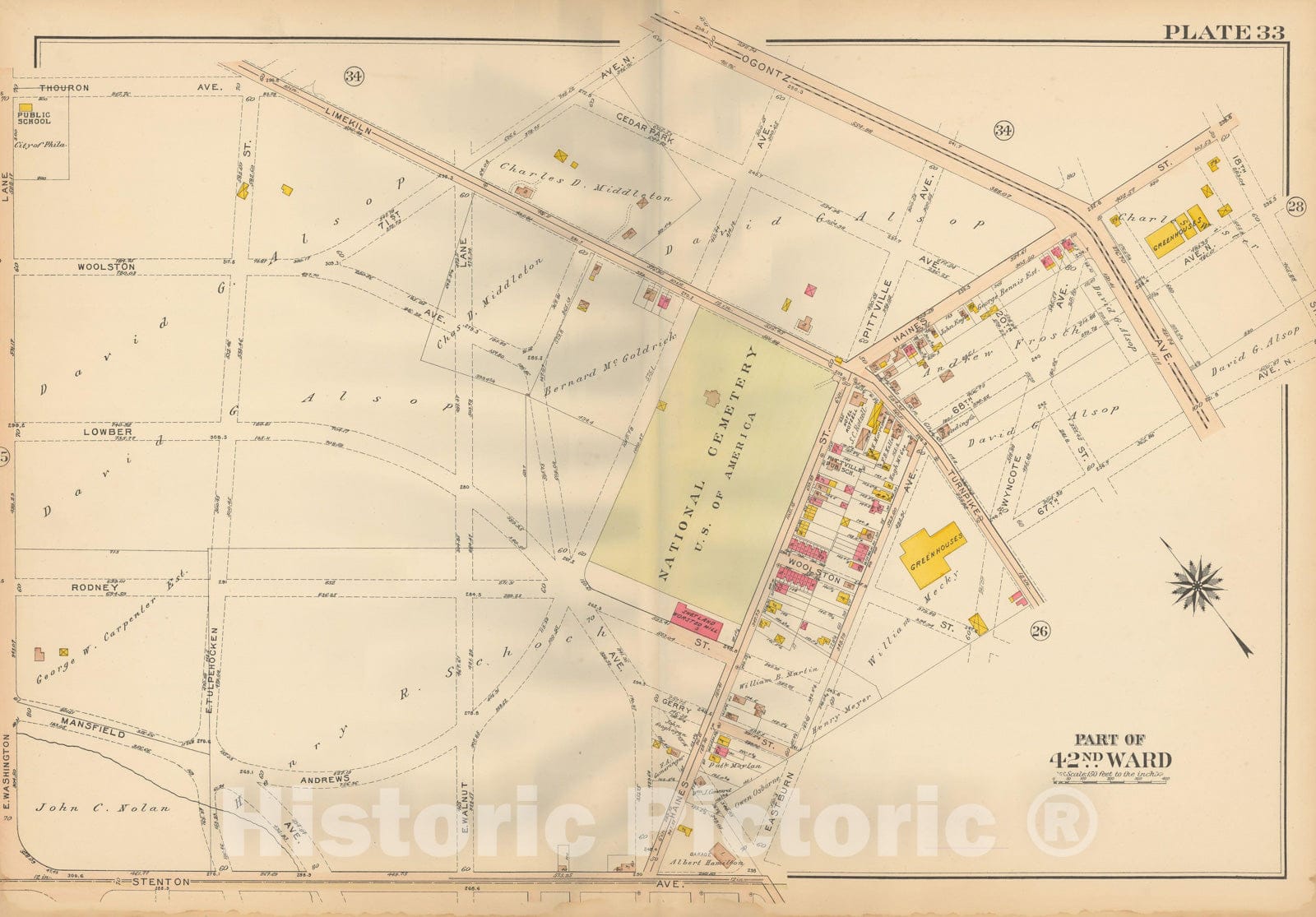 Historic Map : Atlas City of Philadelphia, 42nd Ward, Philadelphia 1913 Plate 033 , Vintage Wall Art