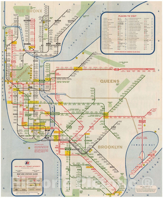 Historic Map : New York City Transit Maps, New York City Subway Map And Guide 1967 Railroad Catography , Vintage Wall Art