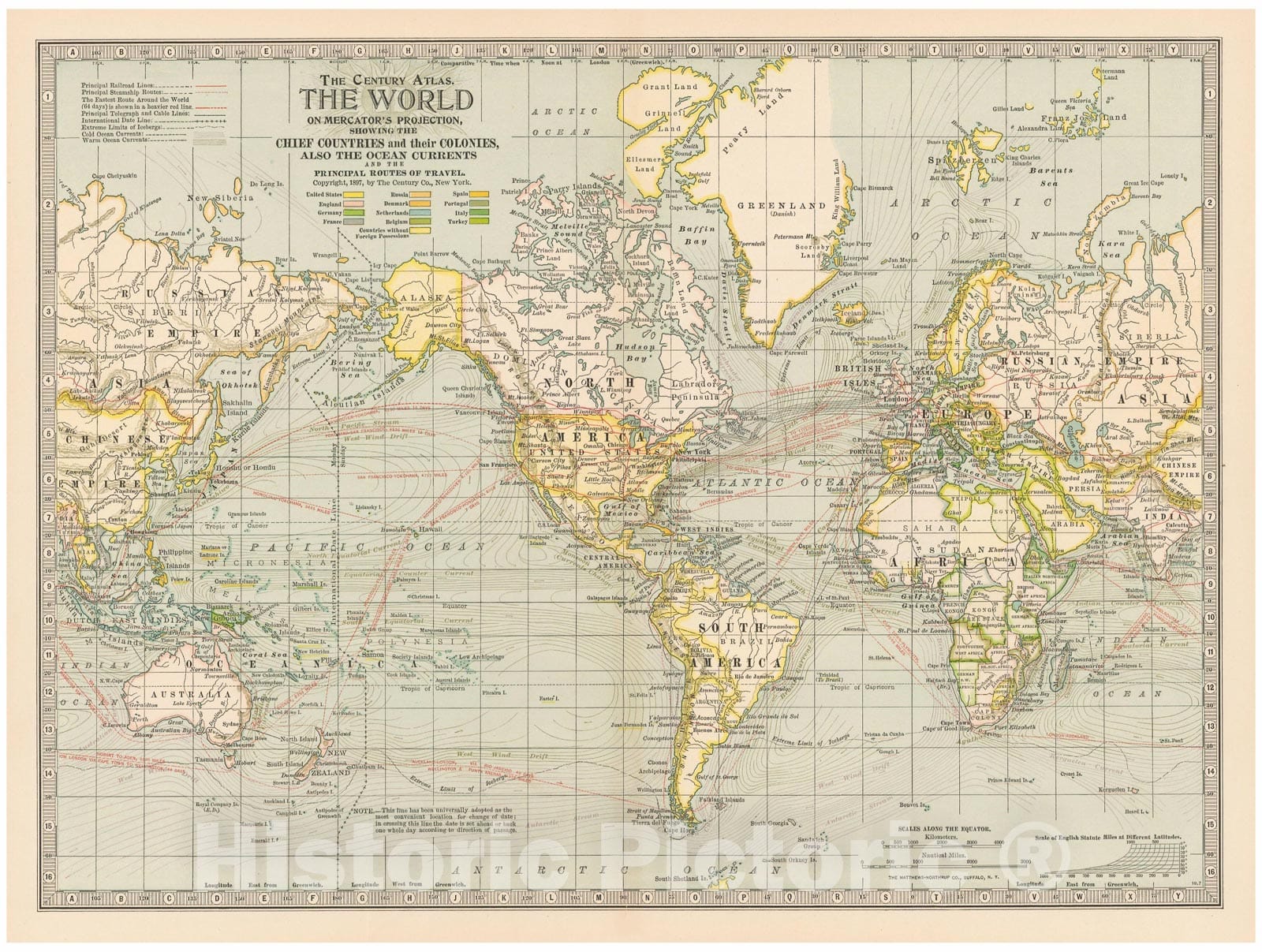 Historic Map : World Map 1897 , The Century Atlas World , v3, Vintage Wall Art