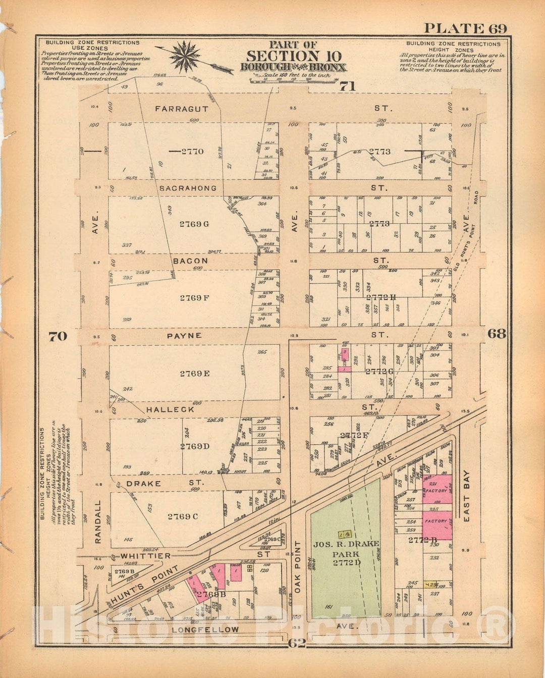 Historic Map : Borough of The Bronx, Sections 9-13, The Bronx 1928 Plate 069 , Vintage Wall Art