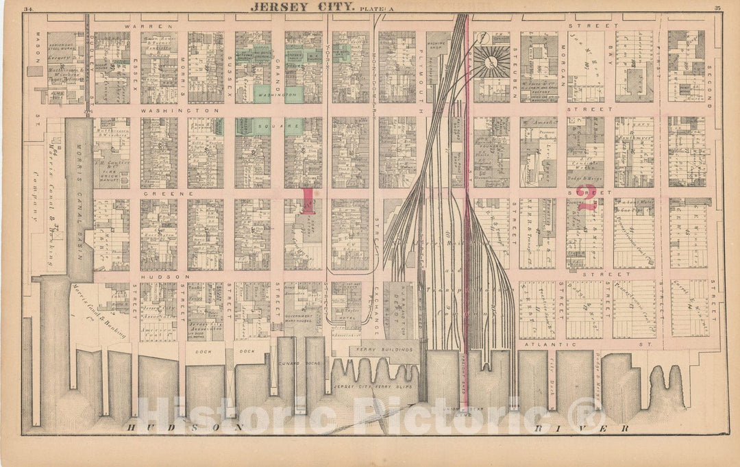 Historic Map : Combined Atlas State of New Jersey & The County of Hudson, Jersey City 1873 Plate A , Vintage Wall Art