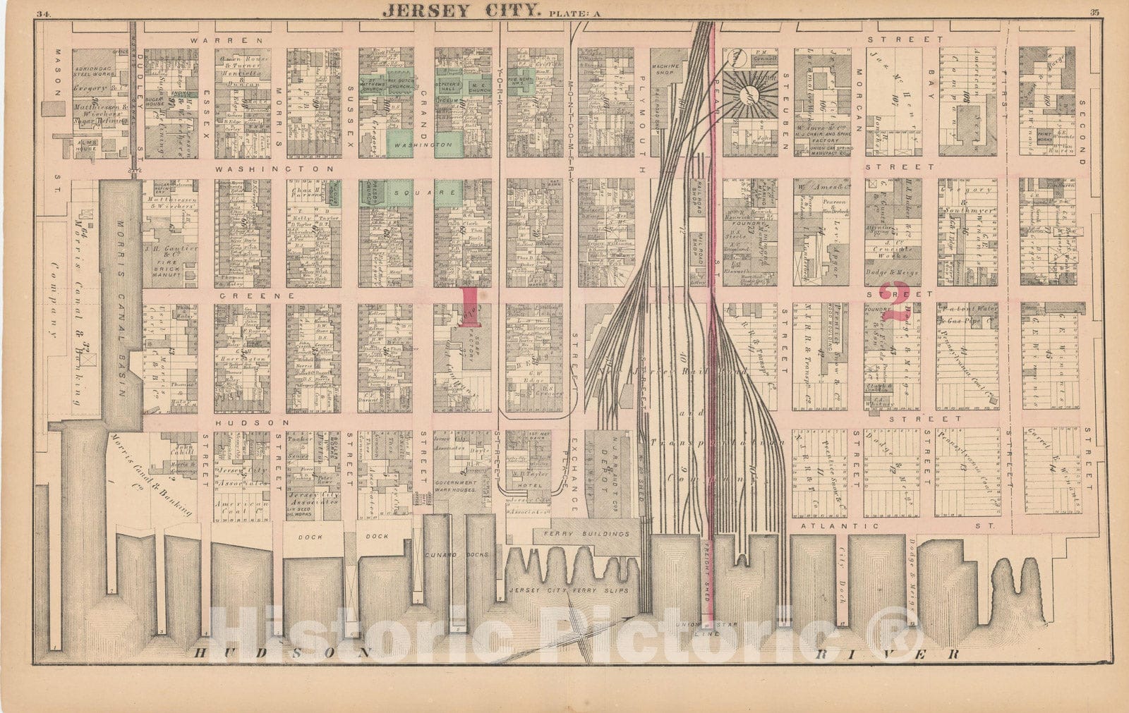 Historic Map : Combined Atlas State of New Jersey & The County of Hudson, Jersey City 1873 Plate A , Vintage Wall Art