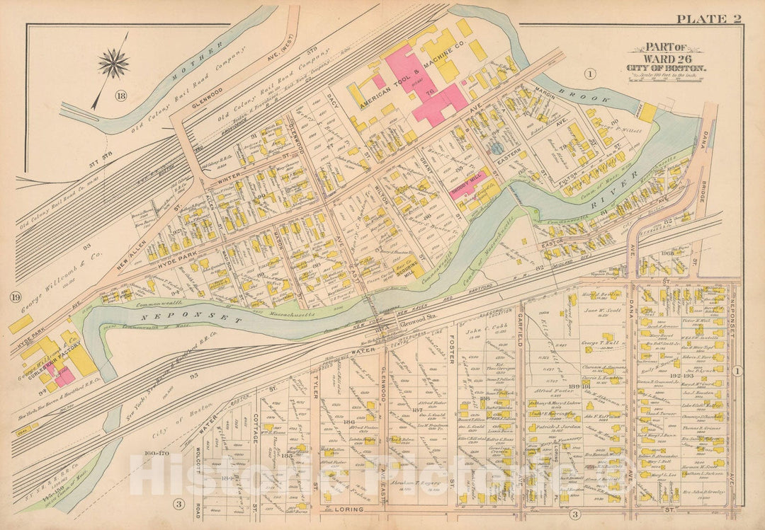 Historic Map : Atlas City of Boston Ward 26 Hyde Park, Hyde Park 1912 Plate 002 , Vintage Wall Art