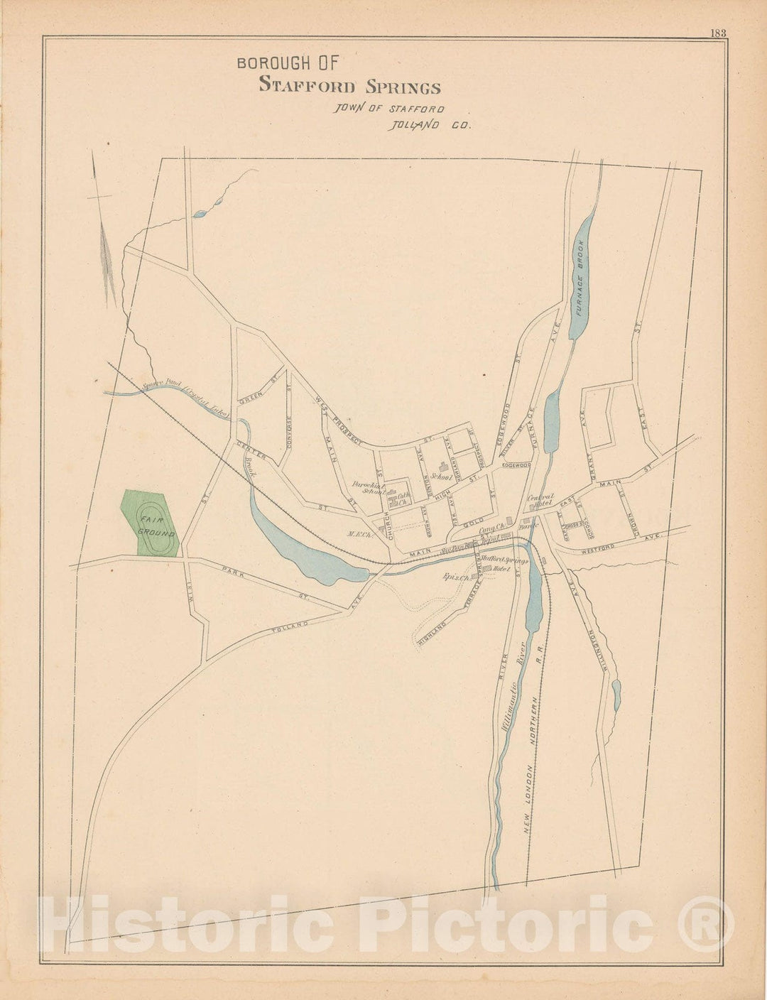 Historic Map : Stafford 1893 , Town and City Atlas State of Connecticut , Vintage Wall Art