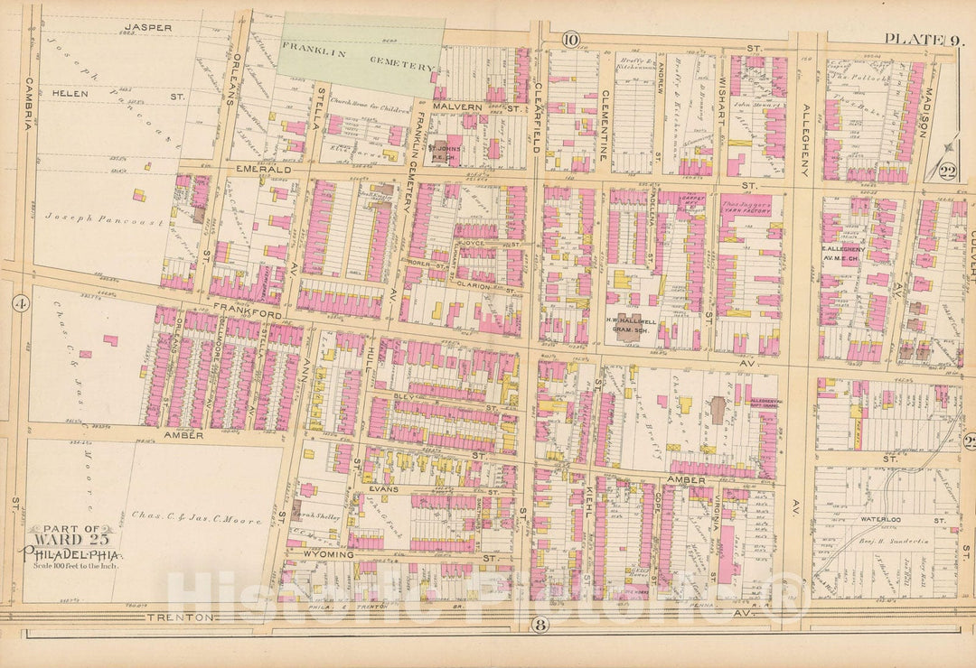 Historic Map : Atlas City of Philadelphia Volume 9 25th and 33rd Wards, Philadelphia 1891 Plate 009 , Vintage Wall Art