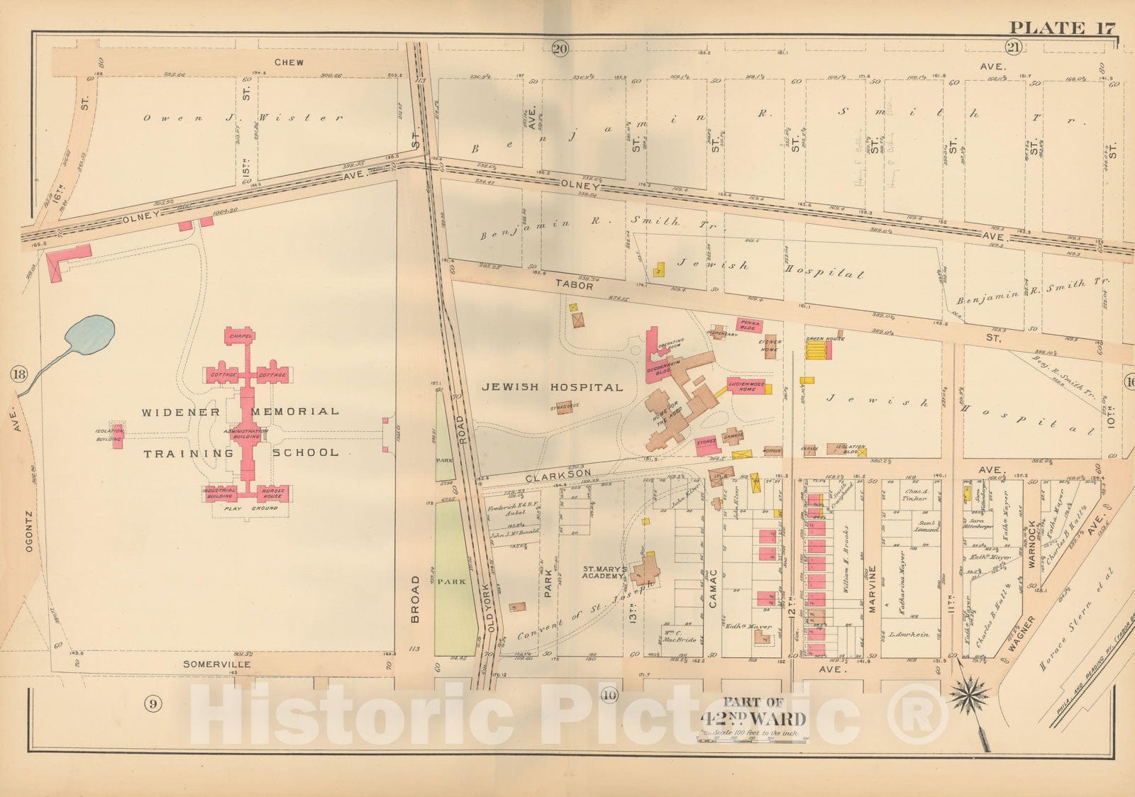 Historic Map : Atlas City of Philadelphia, 42nd Ward, Philadelphia 1913 Plate 017 , Vintage Wall Art