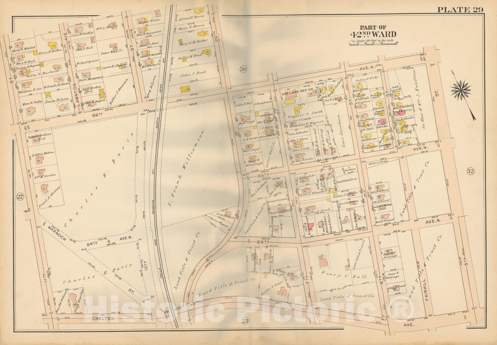 Historic Map : Atlas City of Philadelphia, 42nd Ward, Philadelphia 1913 Plate 029 , Vintage Wall Art