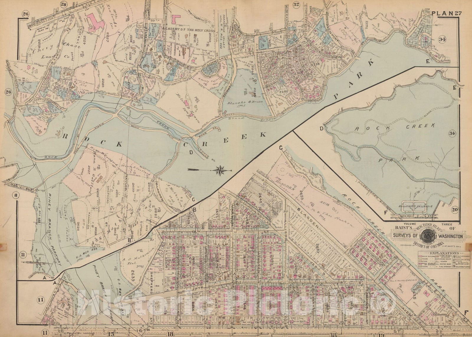 Historic Map : Atlas of Washington D.C. Volume 3 (Outer NW), Washington 1937 Plate 027 , Vintage Wall Art