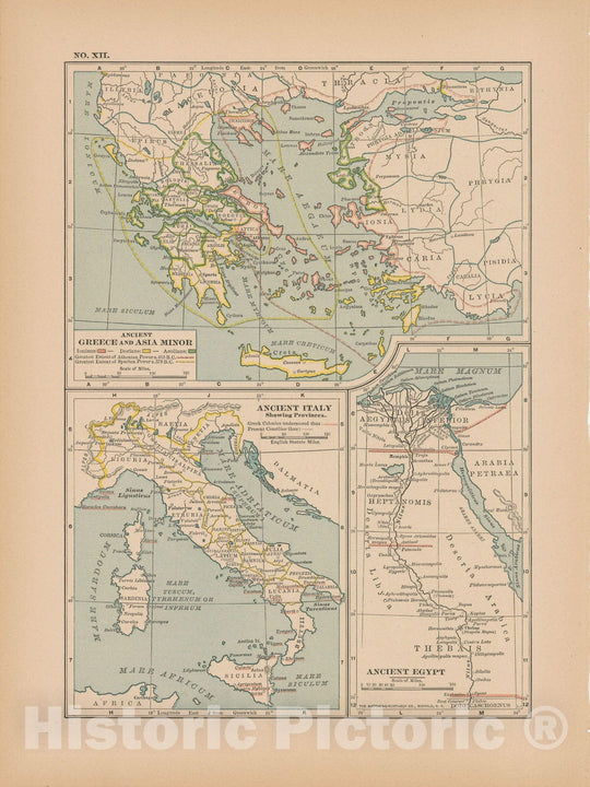 Historic Map : Egypt & Greece & Italy 1897 , The Century Atlas World , Vintage Wall Art