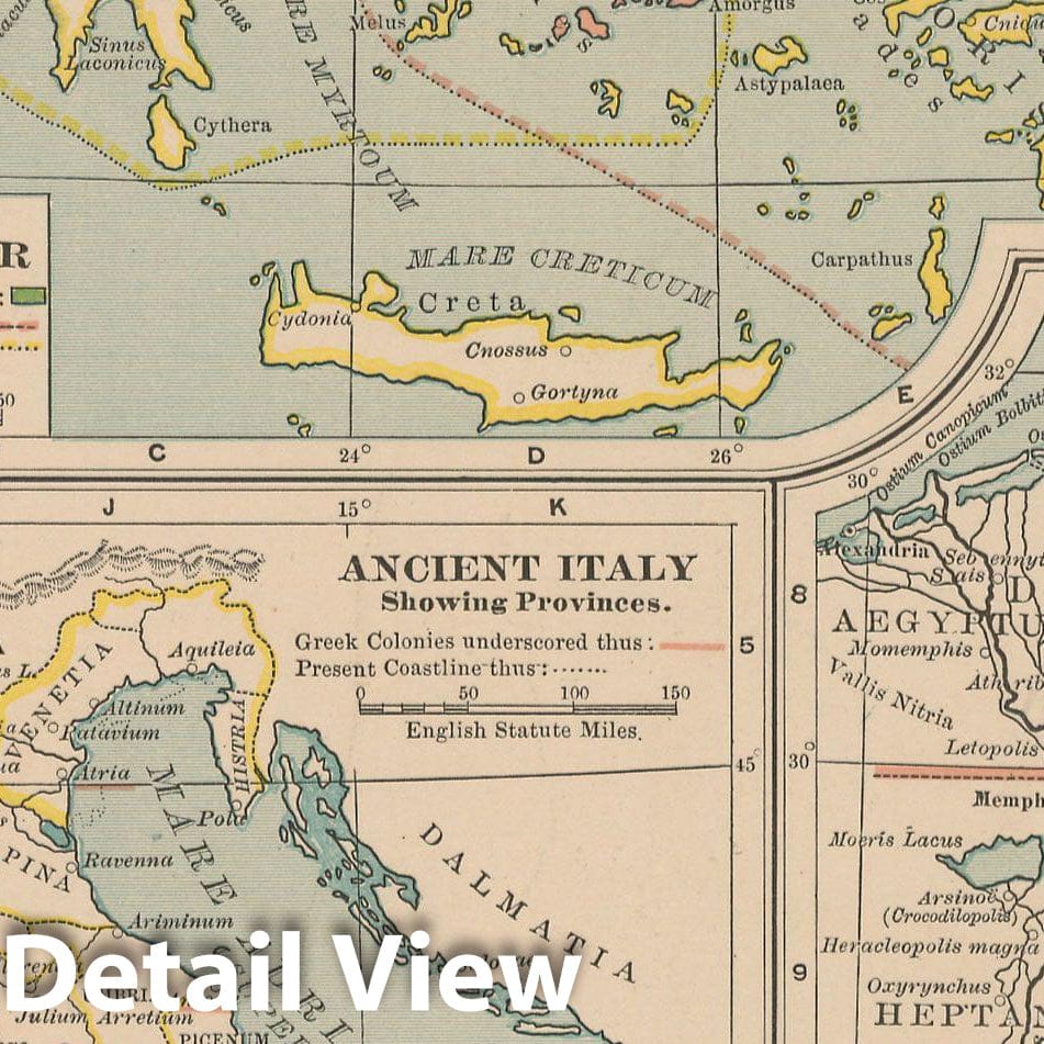 Historic Map : Egypt & Greece & Italy 1897 , The Century Atlas World , Vintage Wall Art