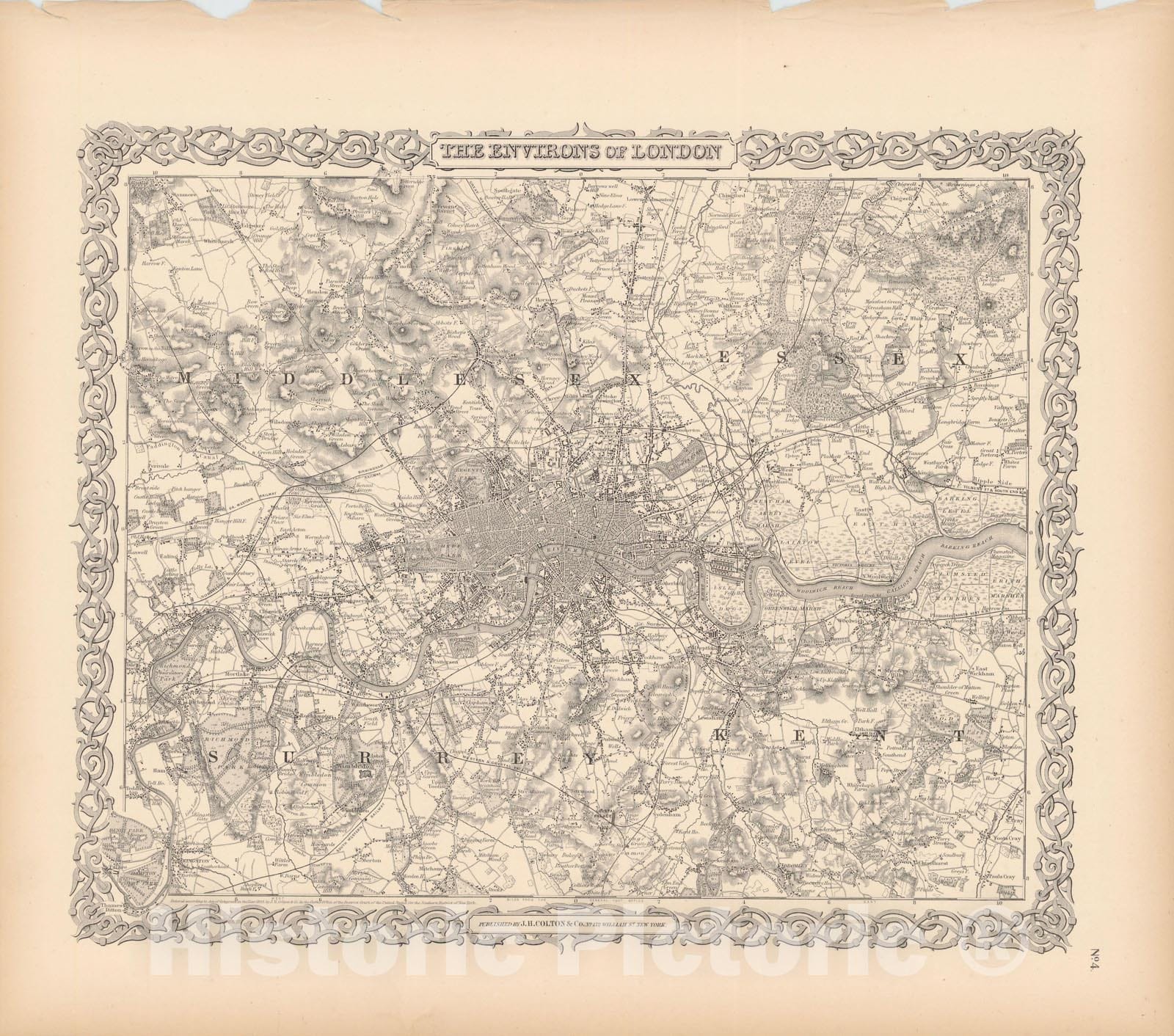 Historic Map : London 1856 , Colton's Atlas World , Vintage Wall Art