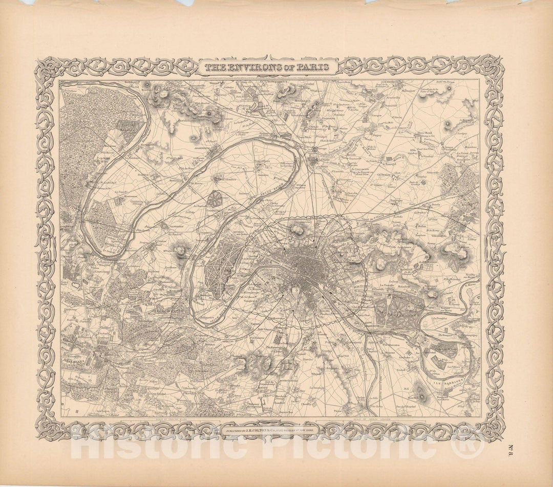 Historic Map : Paris 1856 , Colton's Atlas World , Vintage Wall Art