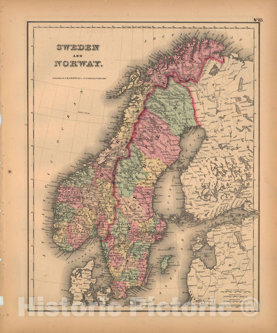 Historic Map : General Atlas (Of The World), Sweden & Norway 1857 , Vintage Wall Art