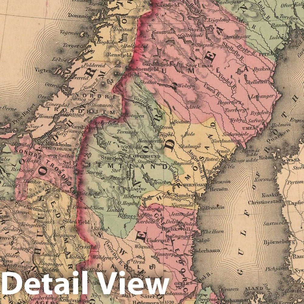 Historic Map : General Atlas (Of The World), Sweden & Norway 1857 , Vintage Wall Art