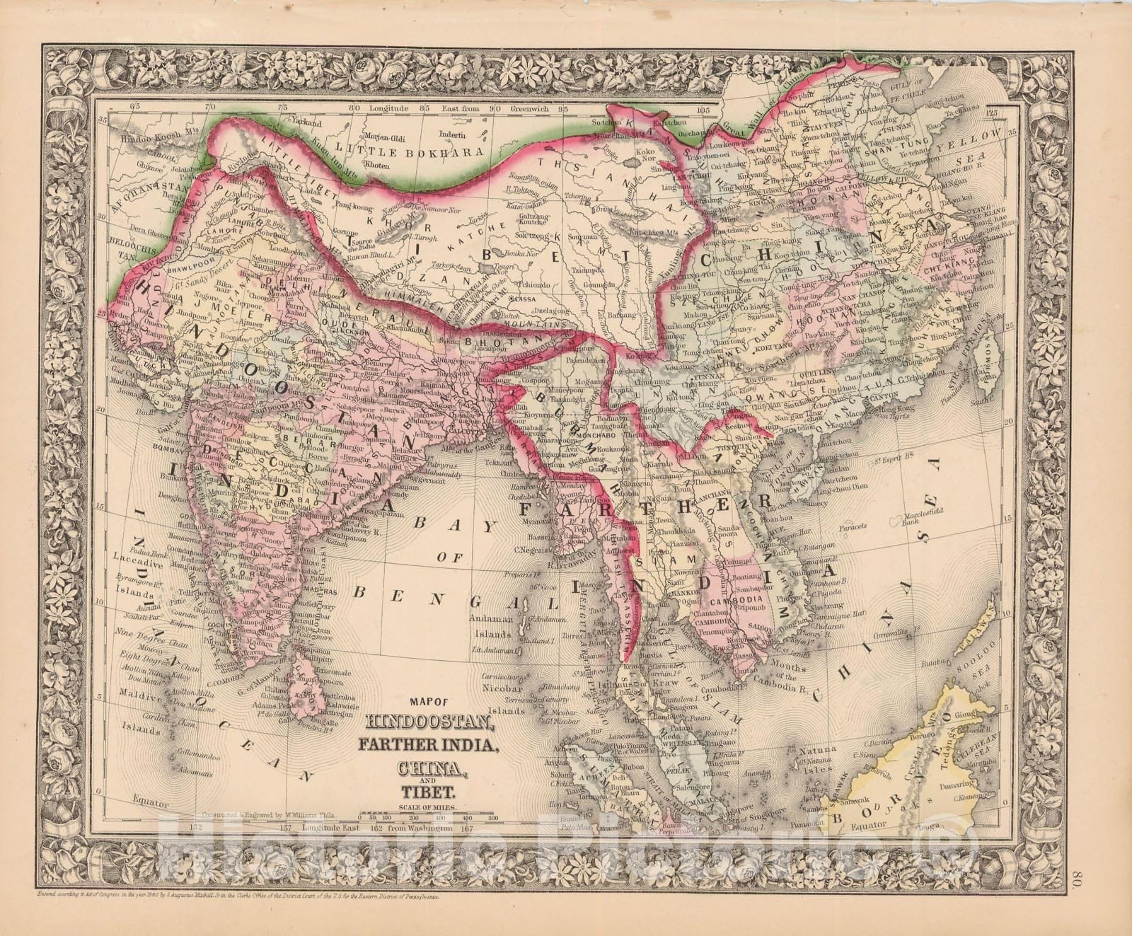 Historic Map : Asia 1864 , New General (World) Atlas , v3, Vintage Wall Art