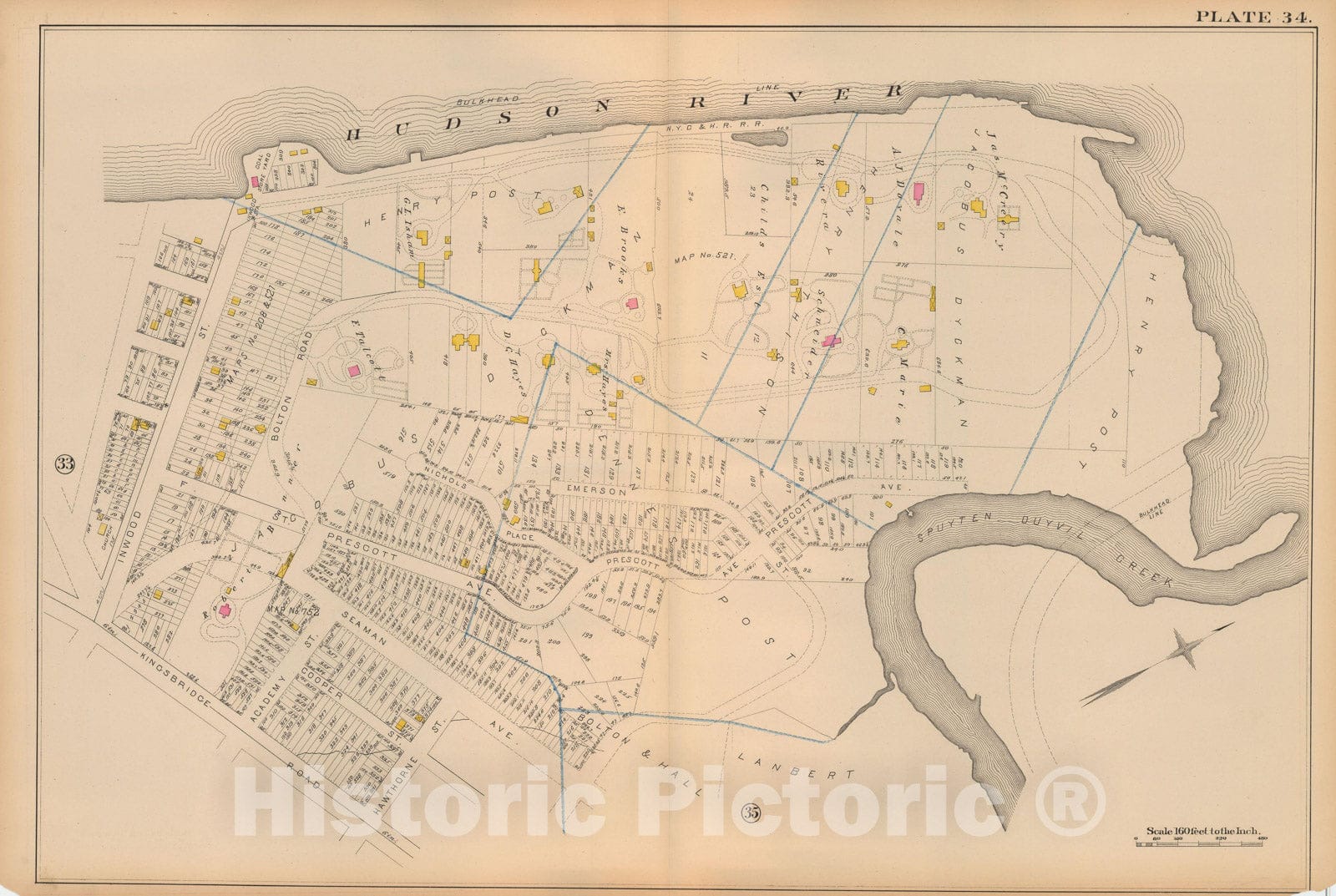 Historic Map : Atlas City of New York, Vol 2 ... 12th Ward, 2nd Ed., Manhattan 1884 Plate 034 , Vintage Wall Art