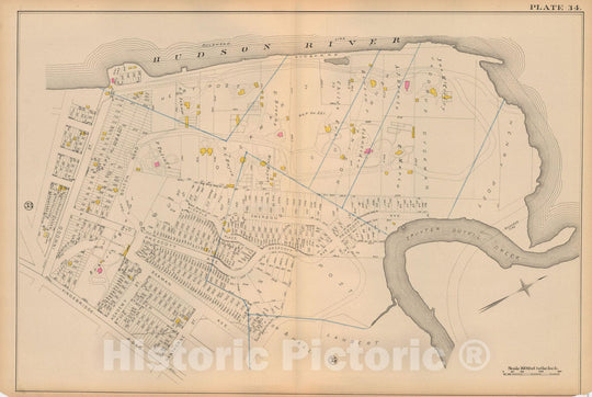 Historic Map : Atlas City of New York, Vol 2 ... 12th Ward, 2nd Ed., Manhattan 1884 Plate 034 , Vintage Wall Art