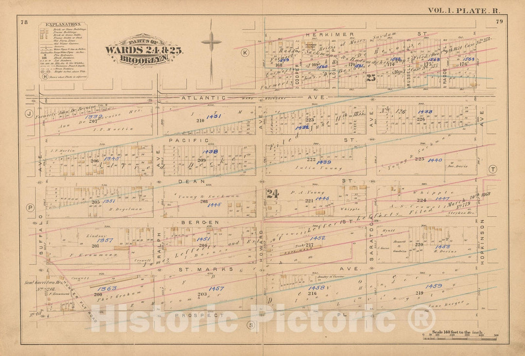 Historic Map : Atlas of Brooklyn Vol. 1, Brooklyn 1880 Plate R , Vintage Wall Art