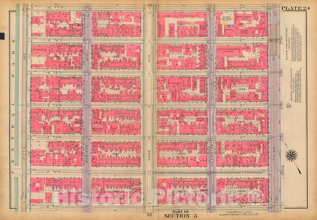 Historic Map : Atlas City of New York, Borough of Manhattan, Volume 3, 59th St to 110th St, Manhattan 1921 Plate 024 , Vintage Wall Art