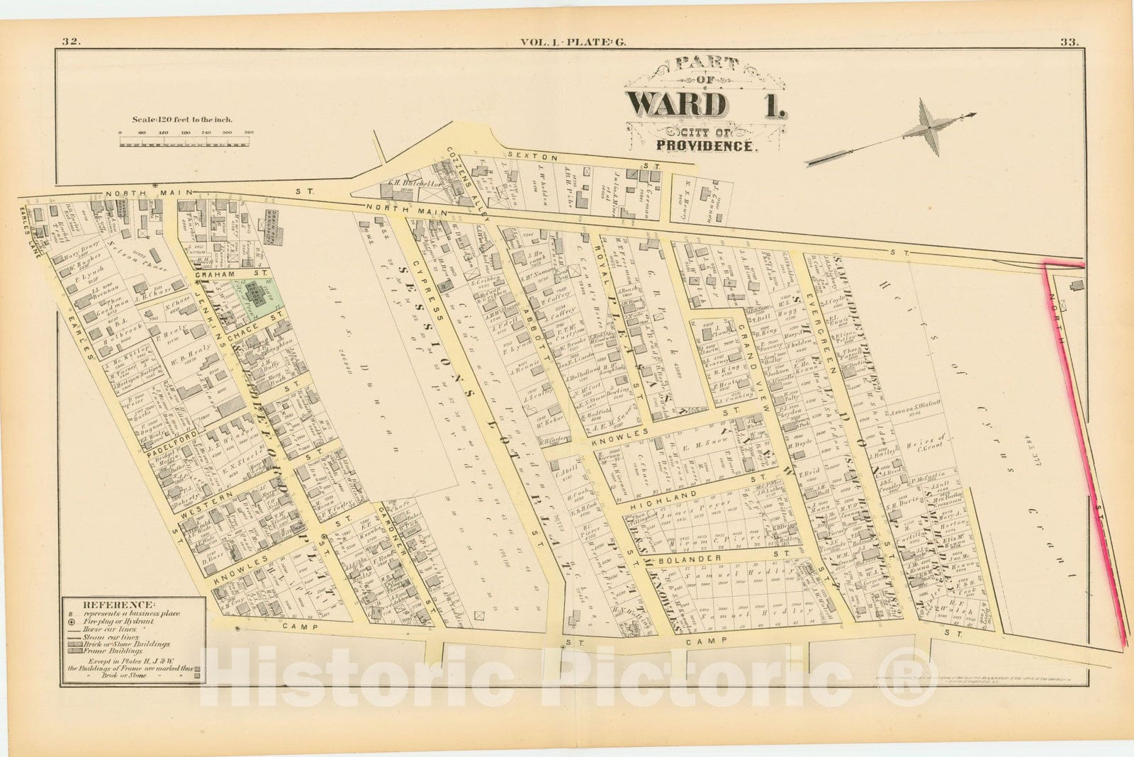 Historic Map : City Atlas of Providence Rhode Island by Wards, Volume I, Providence 1875 Plate G , Vintage Wall Art