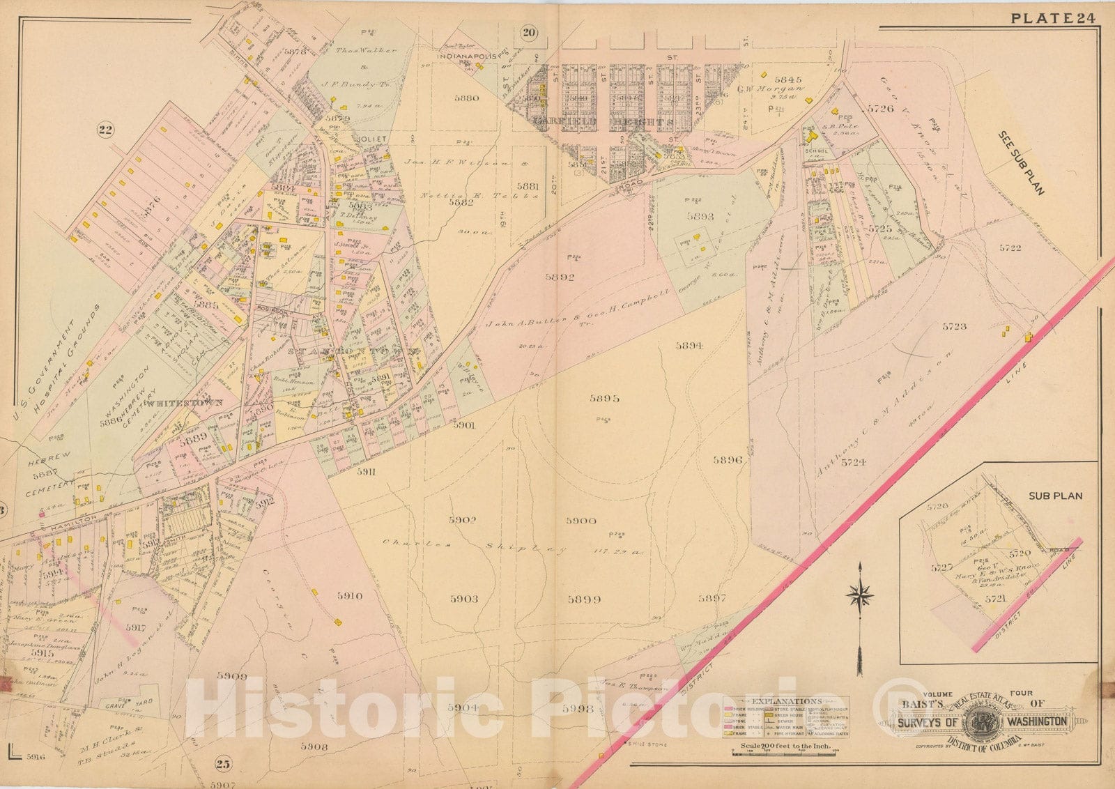 Historic Map : Atlas of Washington D.C. Volume 4 (NE, SE), Washington 1907 Plate 024 , Vintage Wall Art