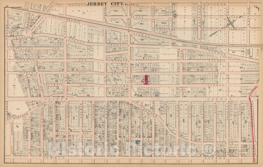 Historic Map : Combined Atlas State of New Jersey & The County of Hudson, Jersey City 1873 Plate L , Vintage Wall Art