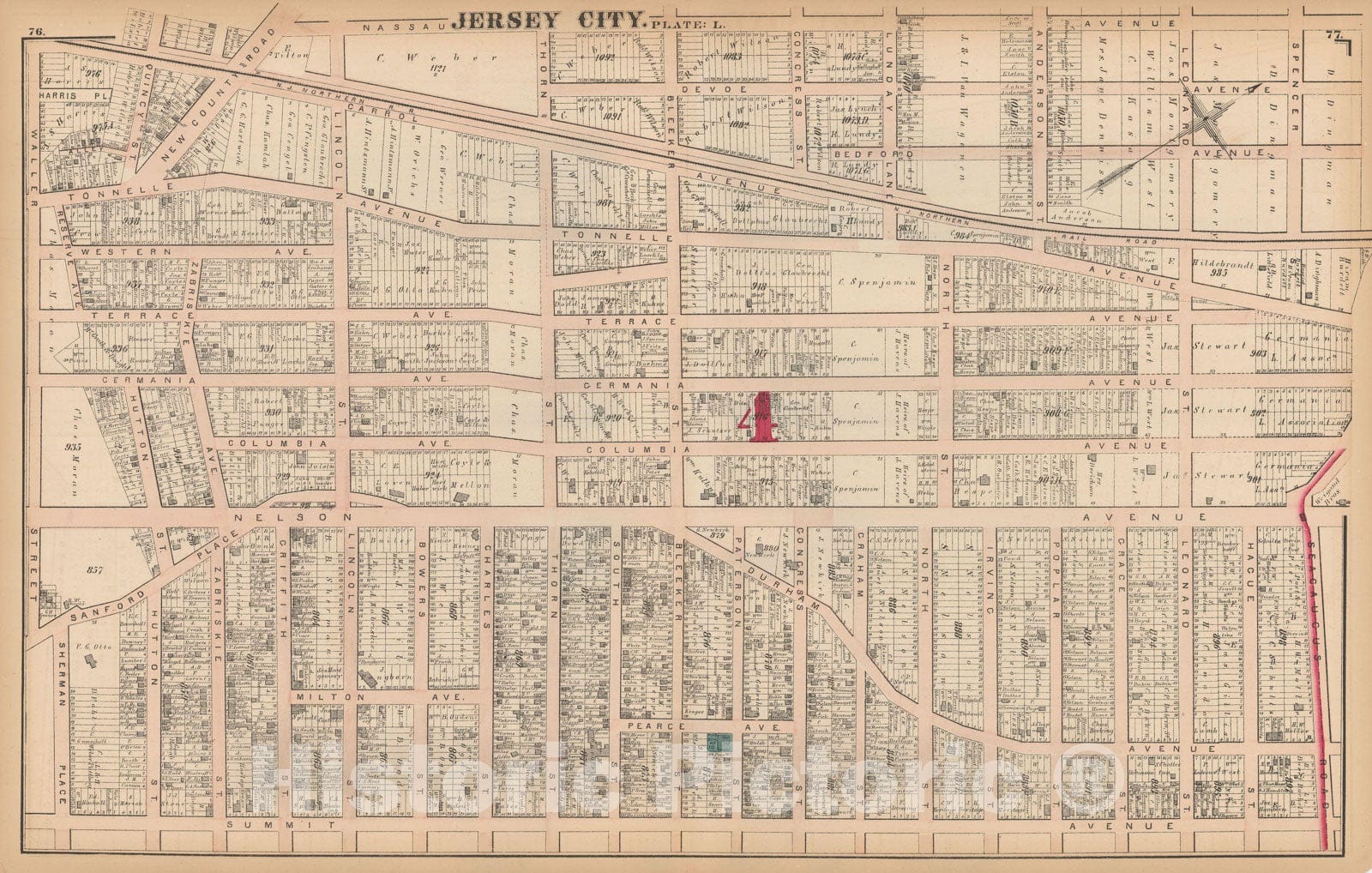 Historic Map : Combined Atlas State of New Jersey & The County of Hudson, Jersey City 1873 Plate L , Vintage Wall Art