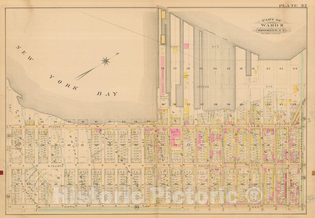 Historic Map : Robinson's Atlas City of Brooklyn, NY, Brooklyn 1886 Plate 032 , Vintage Wall Art