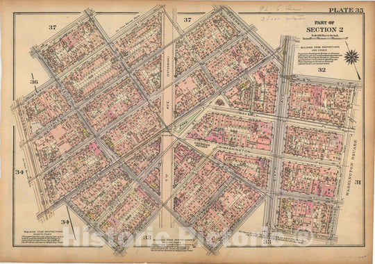 Historic Map : Land Book of the Borough of Manhattan, City of NY, Manhattan 1925 Plate 035 , Vintage Wall Art