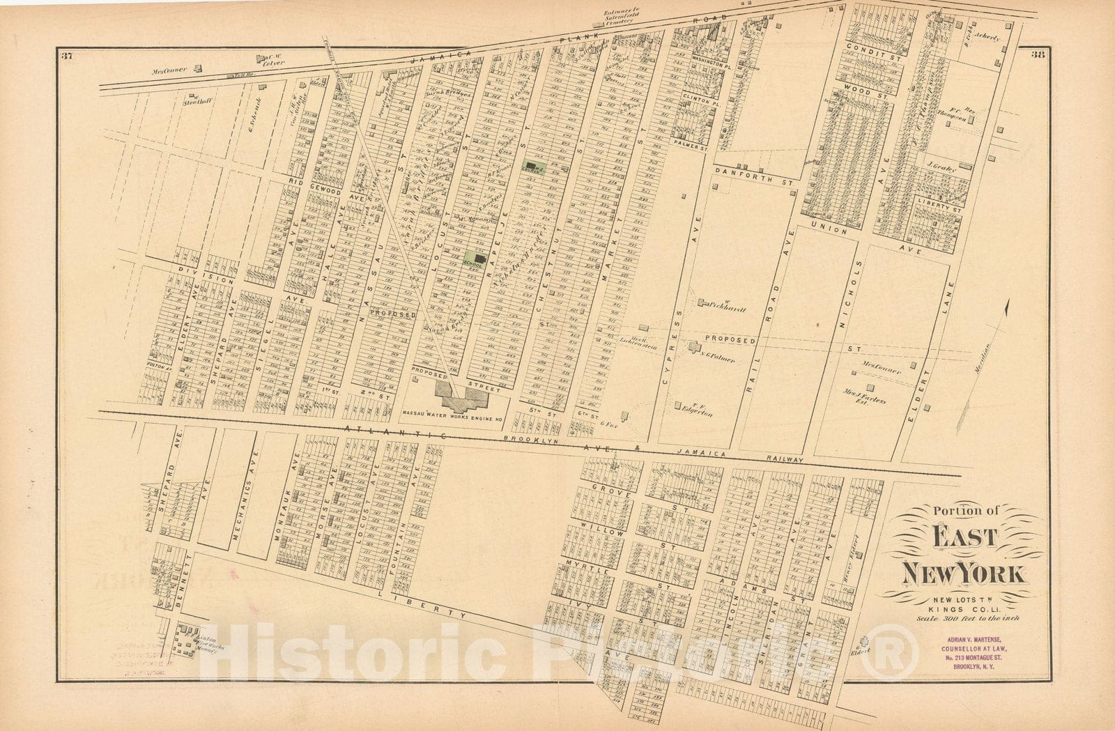 Historic Map : Atlas of Long Island, New York, Brooklyn & New Lots 1873 , v5, Vintage Wall Art