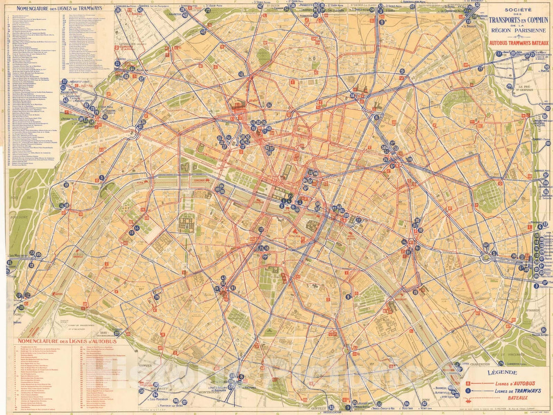 Historic Map : Europe, Paris Bus, Tram & Boat Transit Railroad Catography , Vintage Wall Art